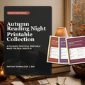 Autumn Reading Night Printable Collection with fall reading bucket list, reading nook ritual, and cozy mystery book club kits.