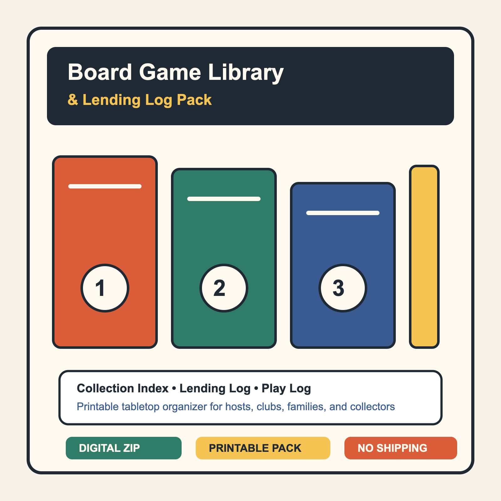 Board Game Library and Lending Log printable digital download product card
