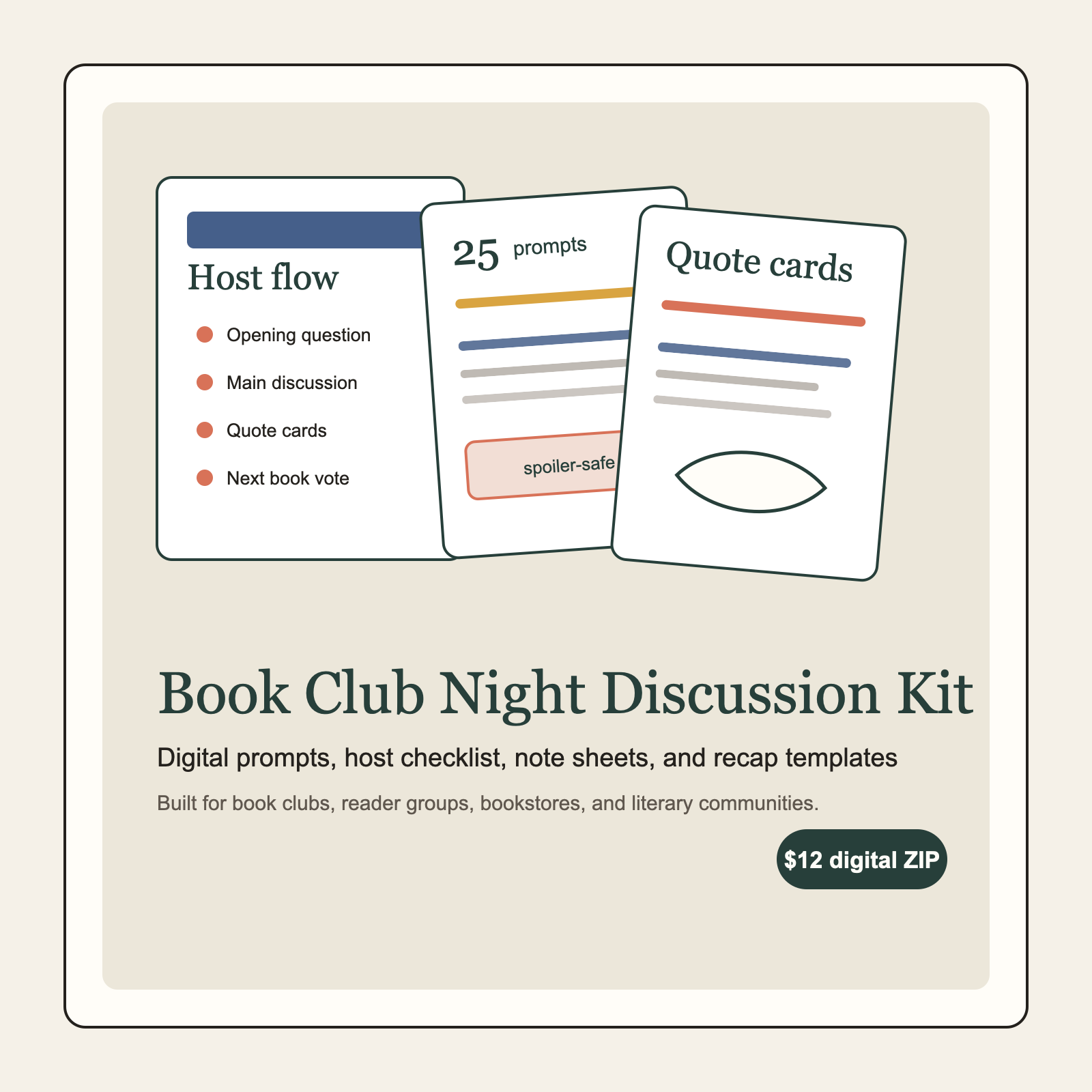 Book Club Night Discussion Kit digital download product card