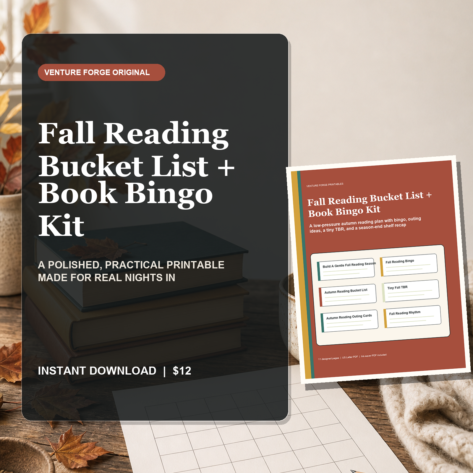 Fall Reading Bucket List + Book Bingo Kit