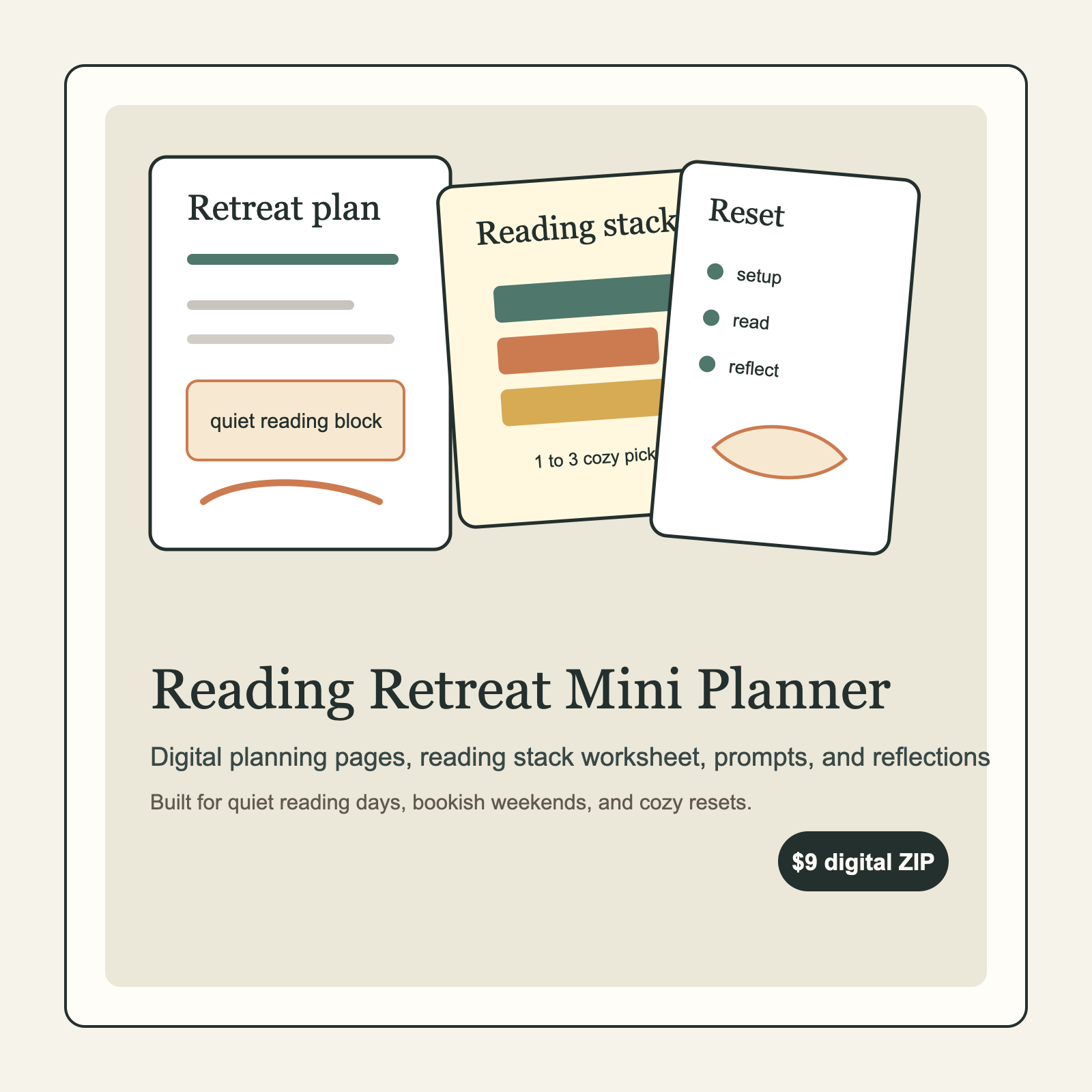 Reading Retreat Mini Planner digital download product card