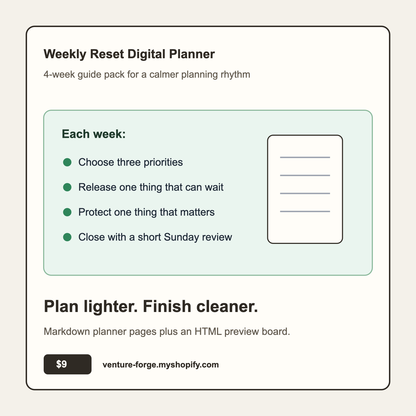 Weekly Reset Digital Planner digital download product card